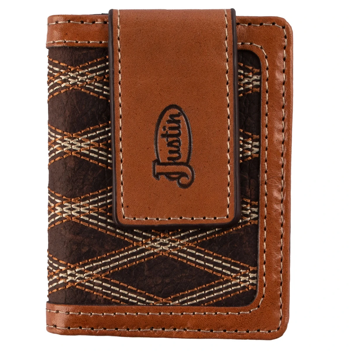 Justin Bifold Card Mens Wallet - Crisscross Stitch 1 Justin Bifold Card Mens Wallet - Crisscross Stitch