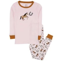 Leveret Horse 2 Piece Pajama Set - Kids Pink